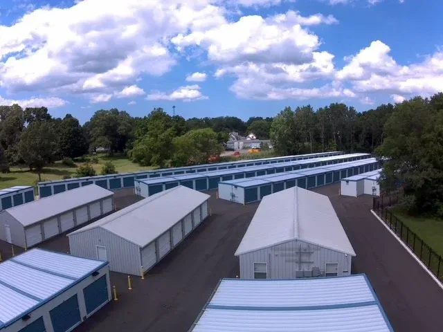 aerial view of storage units